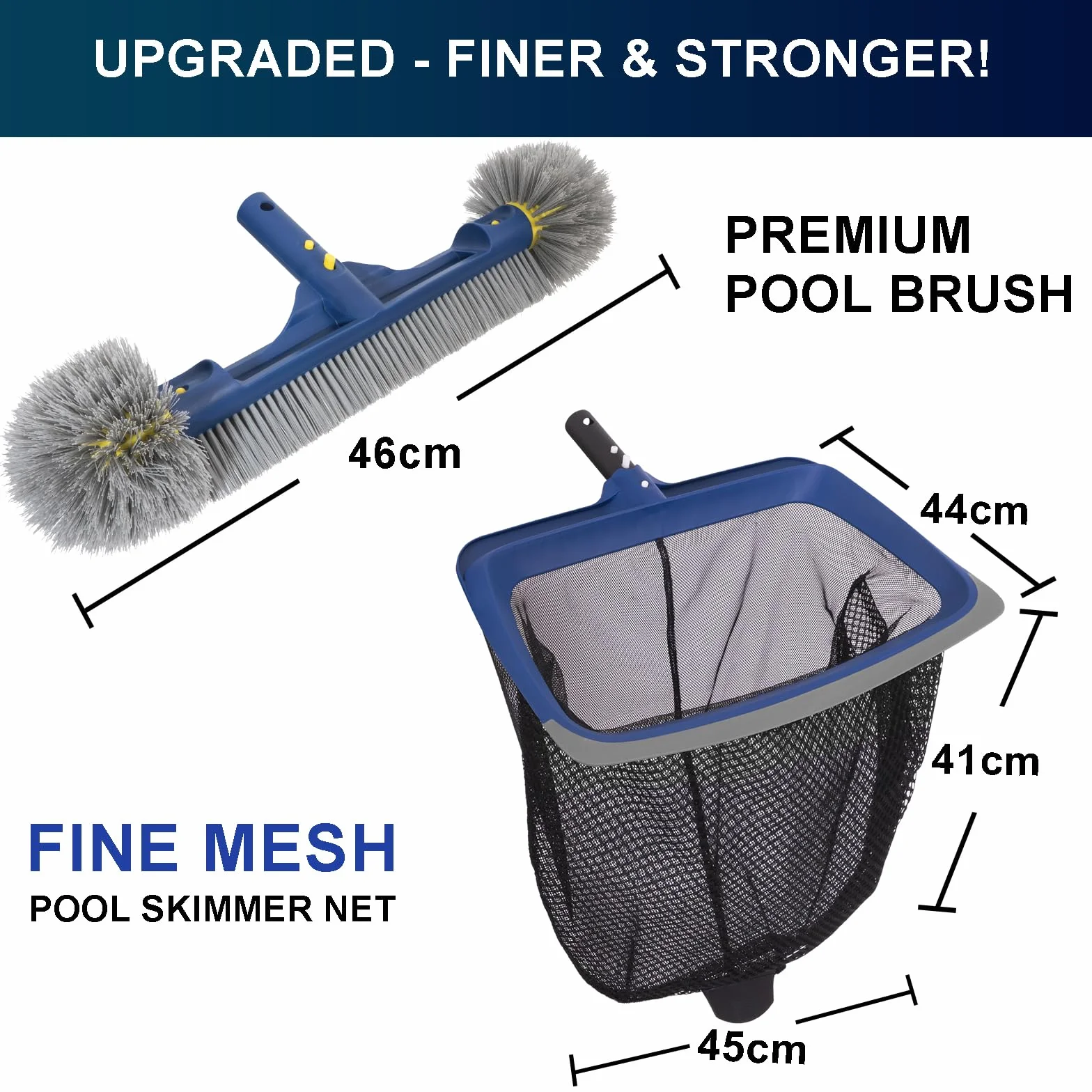 POOLAZA Pool Reinigungsset, feinmaschiges Pool Kescher Netz & Poolbürste mit runden Enden zum Reinigen, Pool Kescher stabilem Rahmen & 46cm Bürste integriertem Griff, passend für Standard Stange
