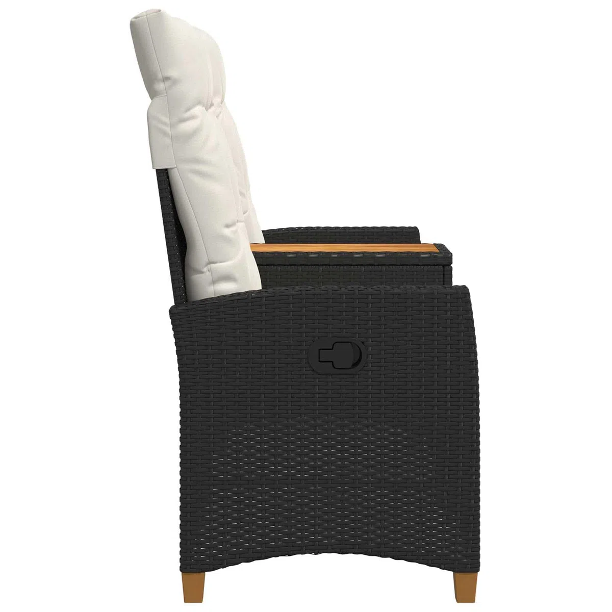 Liegebank mit Tisch Schwarz und Cremeweiß Poly-Rattan Gartenbank 126 x 65 x 112 cm Outdoor Möbel mit Verstellbarer Rückenlehne und integriertem Tisch für Terrasse und Gartenkomfort