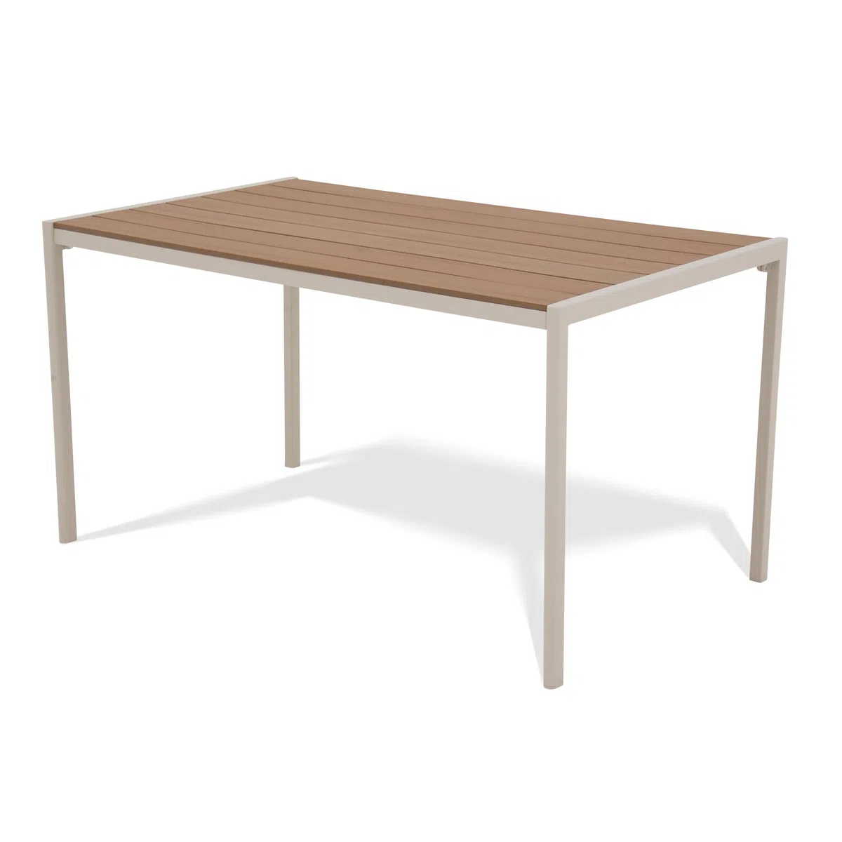 KHG Gartentisch beige, Esstisch Stahl-Gestell und Tischplatte Polywood | in Teak-Optik für 6 Personen, wetterfest UV-beständig, 83x75x140 cm, für Wohnraum und Alltag, praktisch für Zuhause