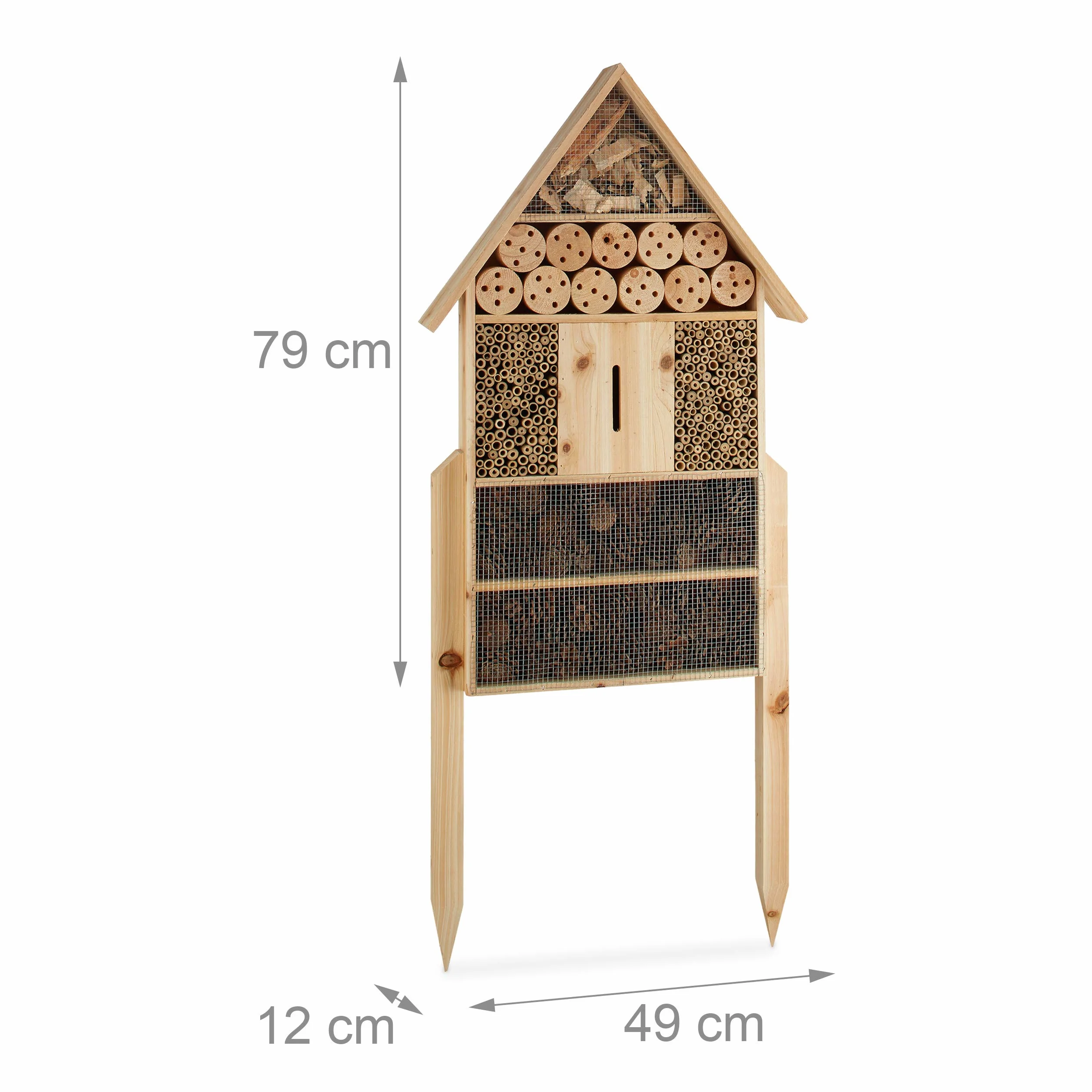 Relaxdays Insektenhotel XL stehend, Nisthilfe für Bienen, Florfliegen, Marienkäfer, Holz HxBxT: 79 x 49 x 12 cm, natur