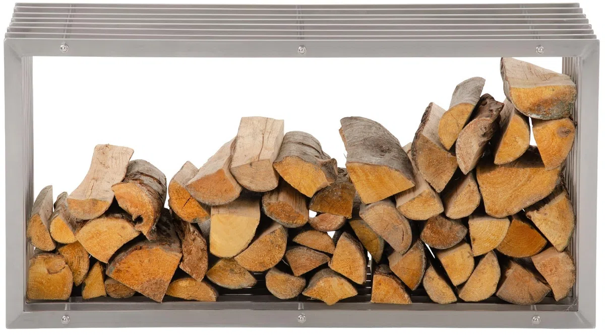 CLP Metall Kaminholzregal Irving Edelstahl I Robuster Und Handgefertigter Kaminholzständer I Brennholzregal Mit Sitzbankfunktion, Größe:40x50x100 cm
