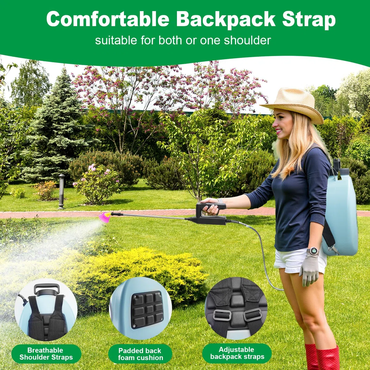 SYLSTAR Drucksprüher 12 Liter, 3 Sprühgeschwindigkeiten Drucksprüher Akku mit 5 Nebeldüsen,7.4V Stärker Rückenspritze für Gartenspritze, Unkrautspritze & Wassersprüher (12L)