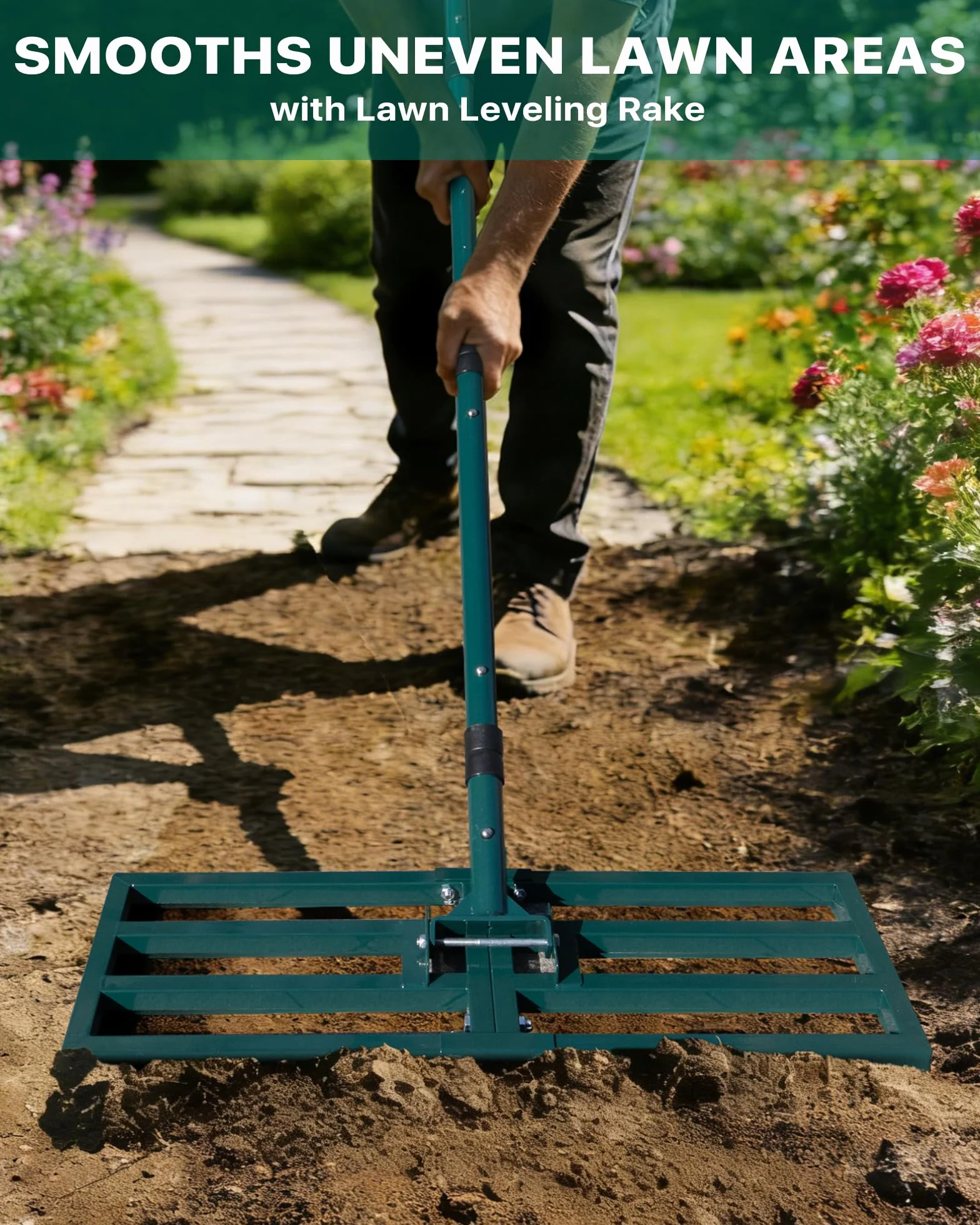 Rasenrakel Rasen Rakel Lawn Leveling Rake: JanTeelGO 76x25cm Nivellierrechen mit Wandmontagehaken & Verstellbarer Griff - Heavy Duty Rechen für Hof | Garten | Golfplätze Boden, Sand