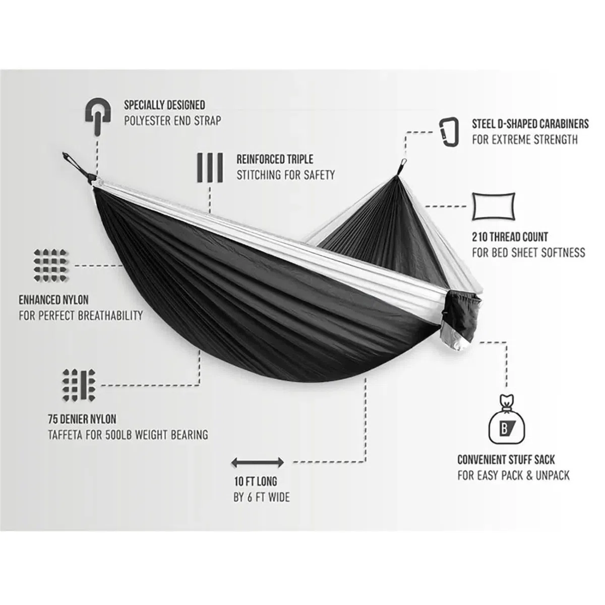 Ultra große, leichte Camping-Hängematte für 2 Personen, perfekt für Überleben, Garten, Entspannung, Reisen und Outdoor-Abenteuer (Blau & ge)