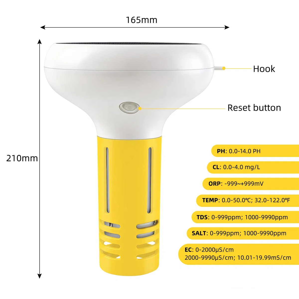 Für Smart Pool Wasserqualitätsmonitor, 7-in-1 für tuya WiFi Tester für pH-Salinität ORP CL-Temperatur, Echtzeit-App-Steuerung für Salzwasserpools