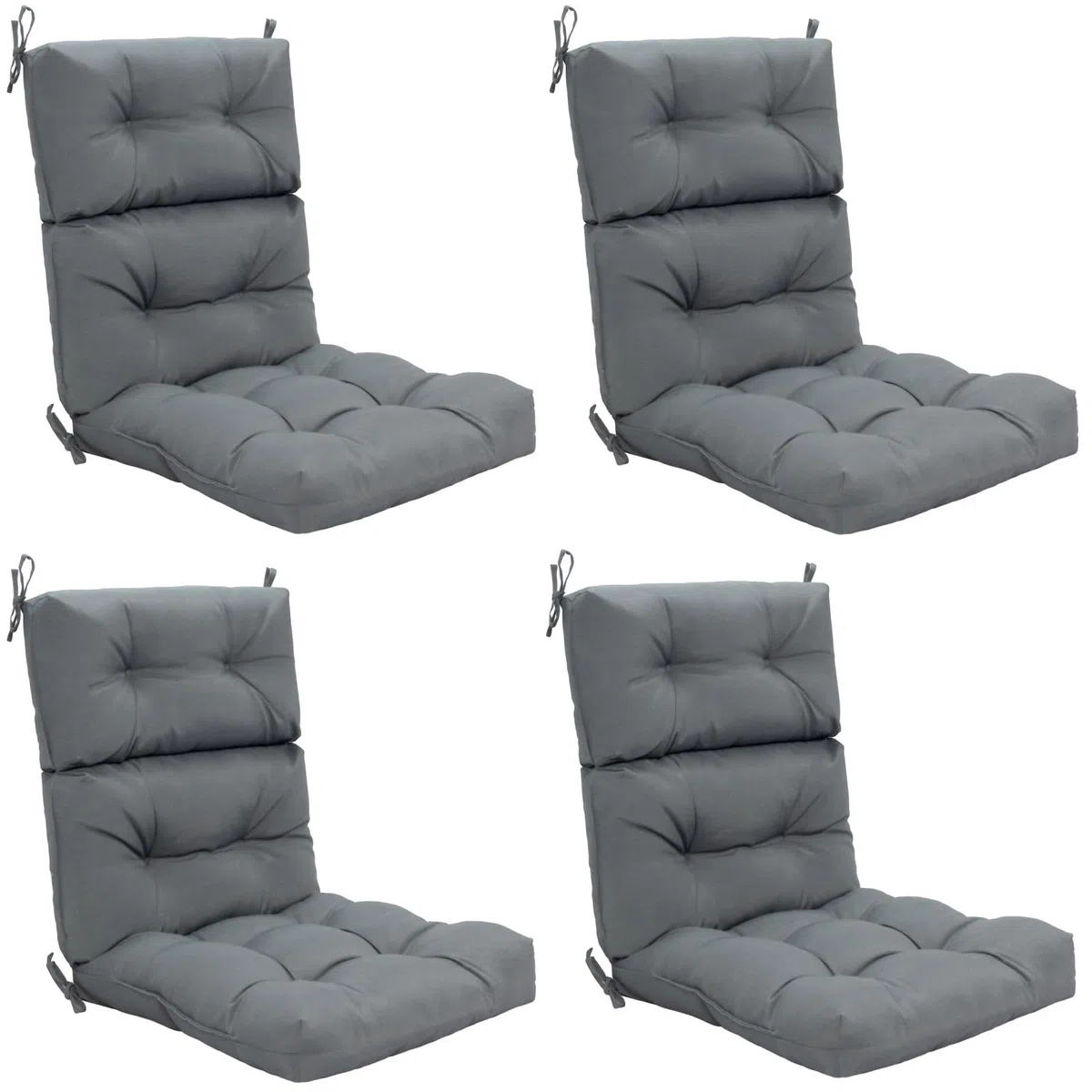 RELAX4LIFE Hochlehner Auflagen 116 x 56,5 x 12 cm, 4er Set Polsterauflagen mit Befestigungsbänder, Gartenstuhlauflagen mit dicken Polsterung, Stuhlkissen für Gartenstuhl, Sessel, Hochlehner (Grau)
