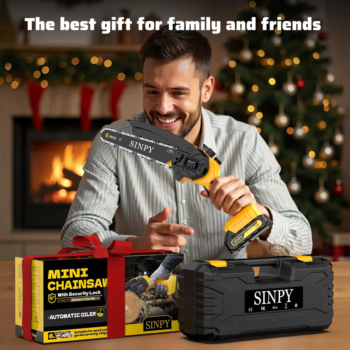 6 Zoll Kabellose Mini-Kettensäge, elektrische Kettensäge, 15,2 cm, mit 2 x 2000 mAh Batterien, Akkusäge mit Sicherheitsverriegelung und automatischer Öler für Garten, Holzschnitt