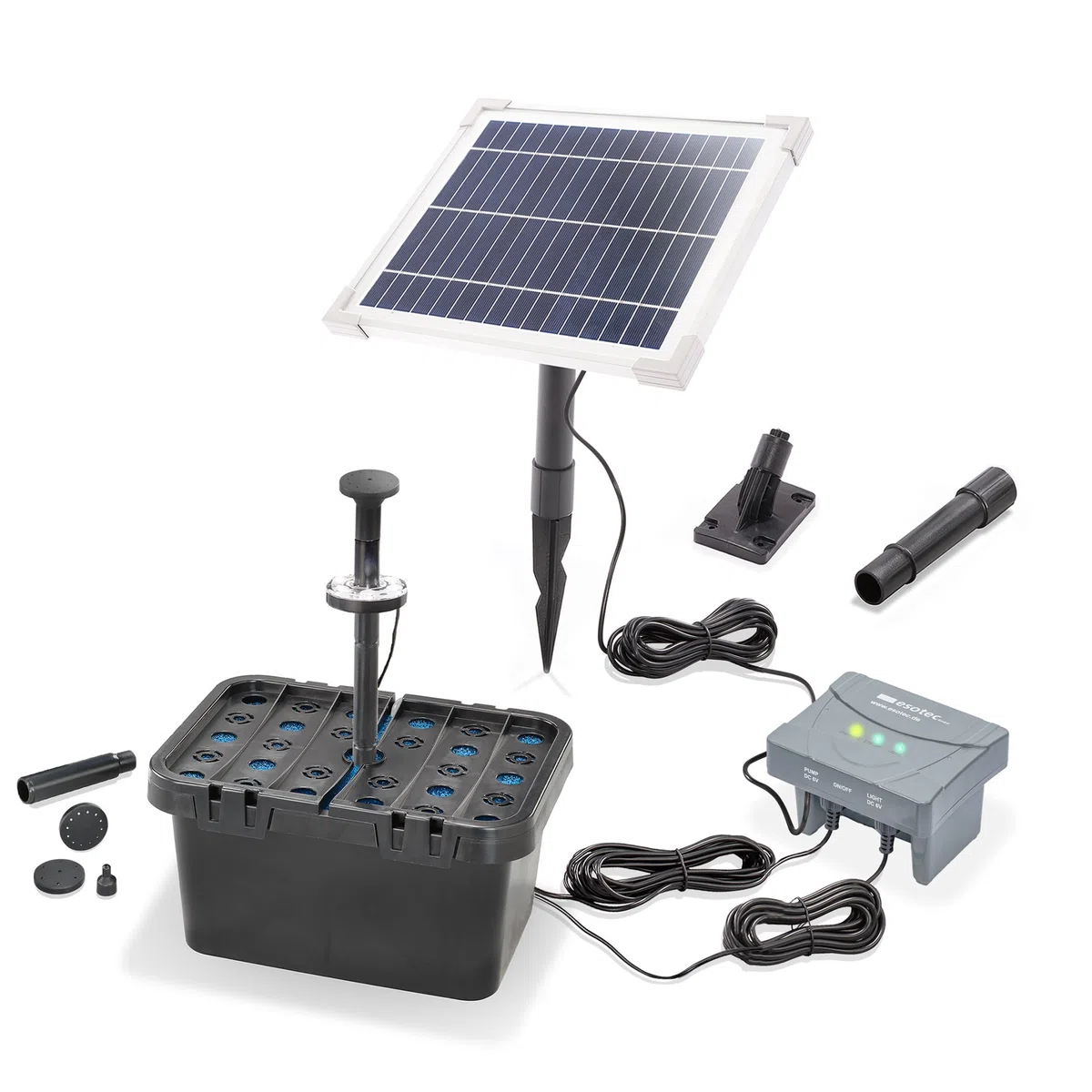 esotec Solar Teichfilterset Profi 6/230 LED, Teichfilter Komplettset, Pumpe, LiFePo4 Akku, Solarmodul, Teichpumpe, mehrstufige Gartenteich Filterung, 100950