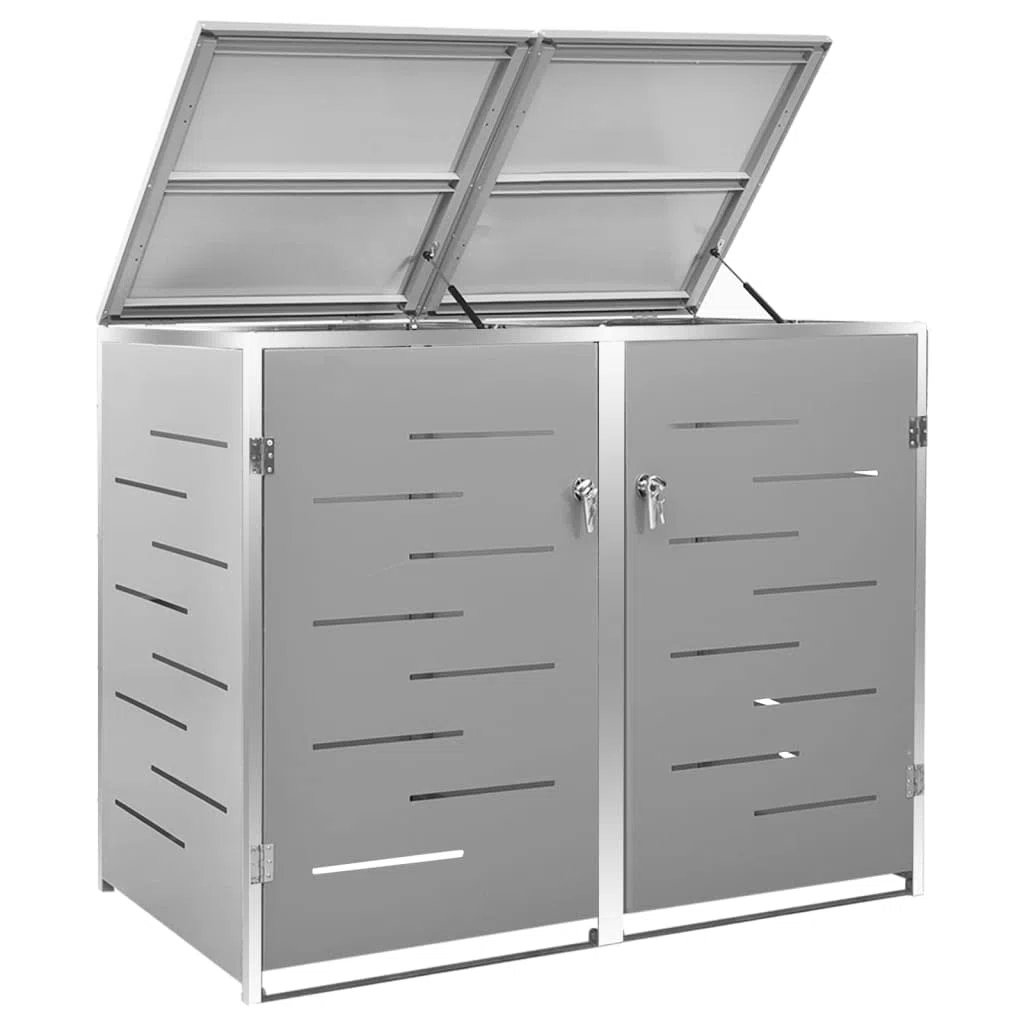 Willood Mülltonnenbox für 240L Edelstahl/Verzinkt Müllbox mit Belüftungssystem Abschließbar Gartenbox Grau 2 Tonnen