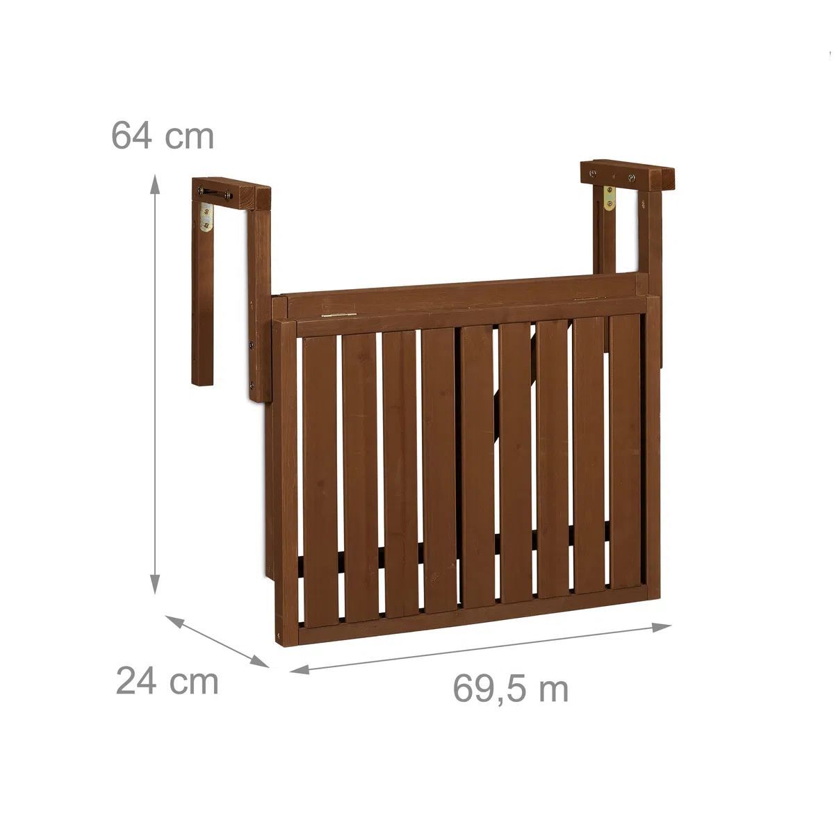 Relaxdays Balkontisch klappbar, Balkonklapptisch zum Einhängen, BxT: 60x45 cm, höhenverstellbar, Hängetisch, Dunkelbraun,55 x 69.5 x 66 cm