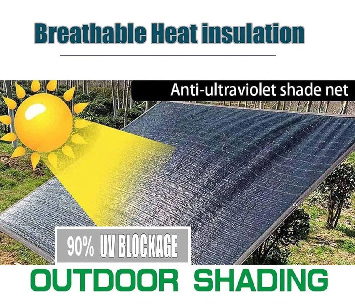 Sonnenschirm für Garten, Sonnensegel mit Ösen, multifunktional, rechteckig, atmungsaktives Mesh, für Garten, Pergola, Pflanze, Balkon, Terrasse, Schwarz, 5 x 8 m