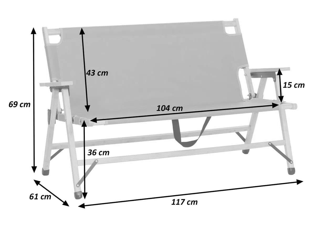 Mendler Bambus Campingbank HWC-Q40 117cm Stoff/Textil - Creme | Outdoorbank, Picknickbank, Gartenbank, klappbar, Tragegriff