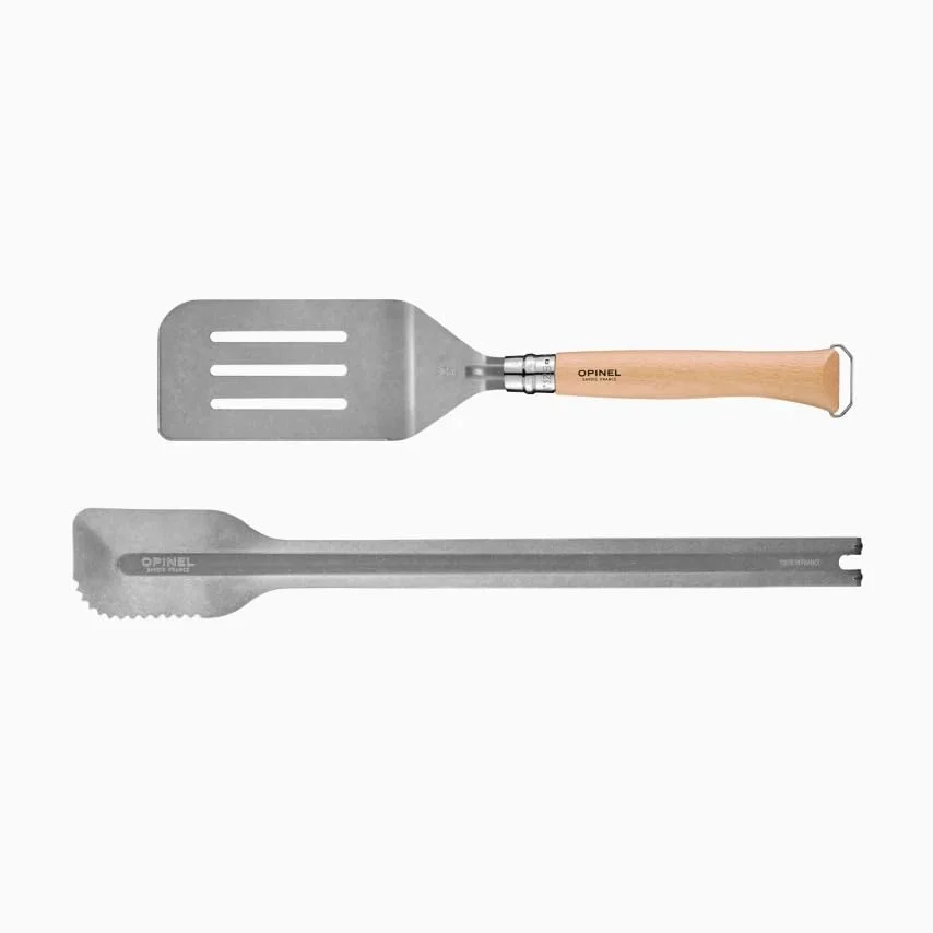 Opinel Barbecue/Grillset, bestehend aus XL- Zange, Klappmesser No 12 B samt Pfannenwenderaufsatz, aus rostfreiem Stahl und Buchenholz, 10000441