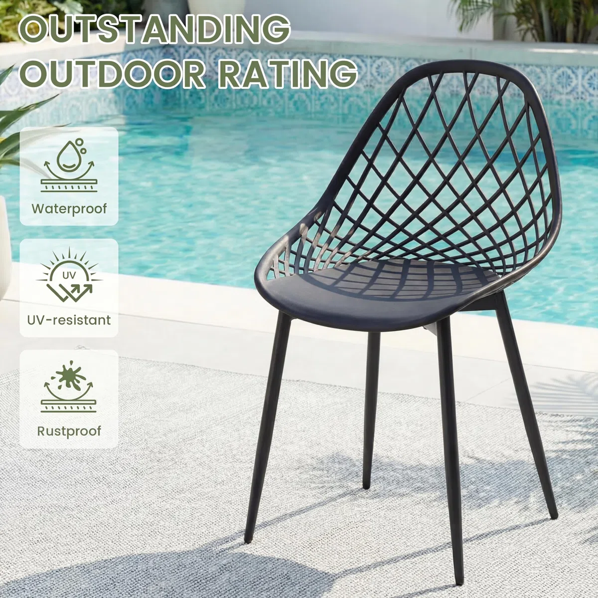 buybyroom Gartenstühle 6er Set, Terrassenstühle mit Metallfüße, Verstellbare Fußstütze Outdoor Stuhl Strandkorb Loungesessel Outdoor Garten Balkon Essstühle für Garten, Terrassenstühle Oder, Schwarz