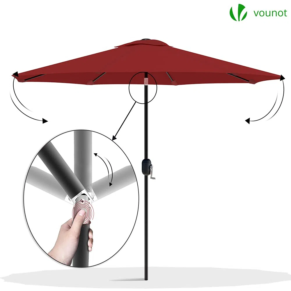 VOUNOT Sonnenschirm 270 cm mit Kurbelvorrichtung, Knickbar, Sonnenschutz UV-Schutz, Balkonschirm Gartenschirm Marktschirm mit Schutzhülle, Rot