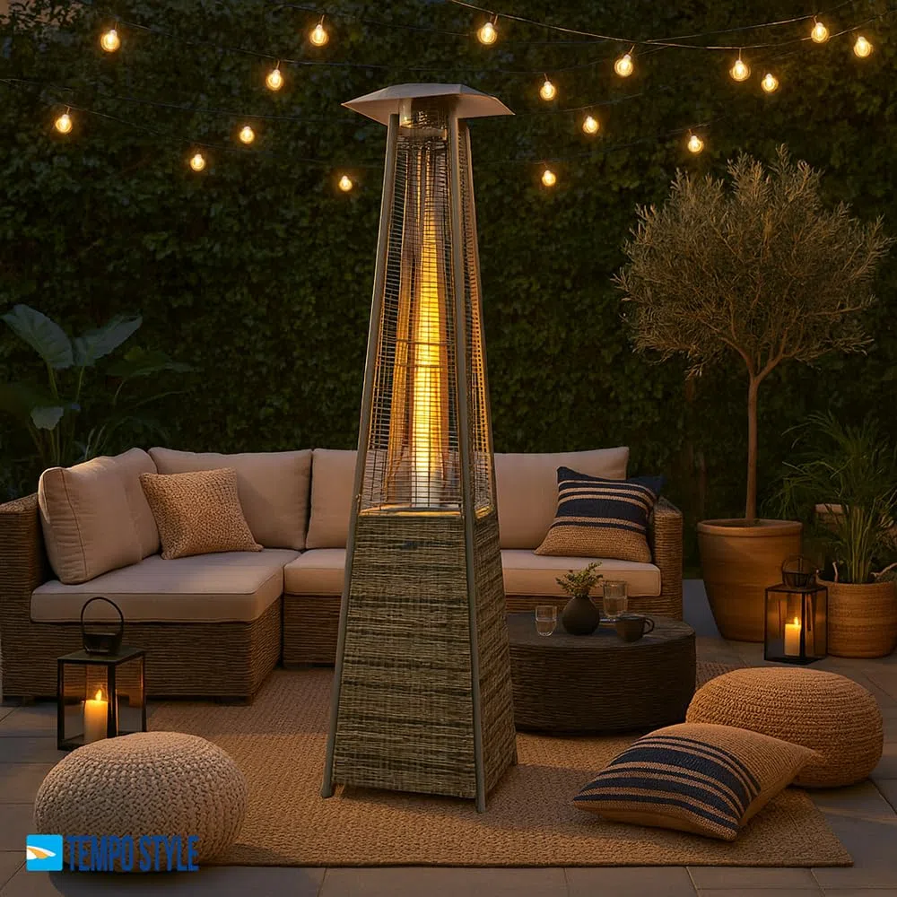 Pyramid Gas-Heizstrahler für den Außenbereich, 13 kW | Heizung mit offener Flamme für Garten, Bar und Restaurants | Abdeckung und Regler im Lieferumfang enthalten | Modernes Design |