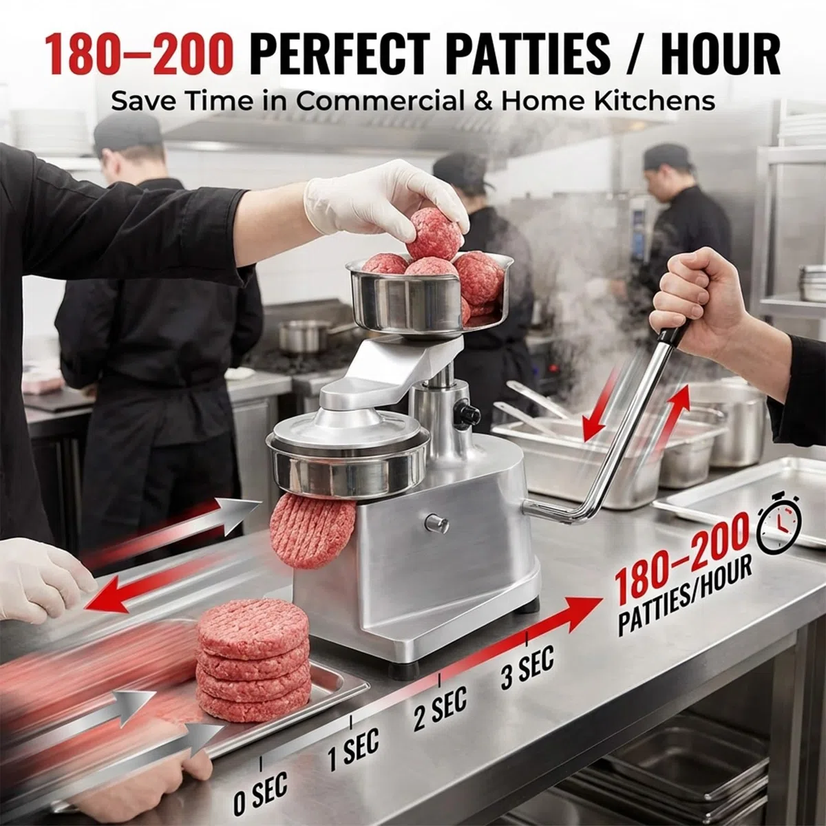 Hamburgerpresse Patty Maker mit 10,2 cm 15,2 cm Formen, Edelstahl-Burgerpresse mit 500 Patty-Papieren für Grill, Zuhause, Küche, Lebensmittelwagen