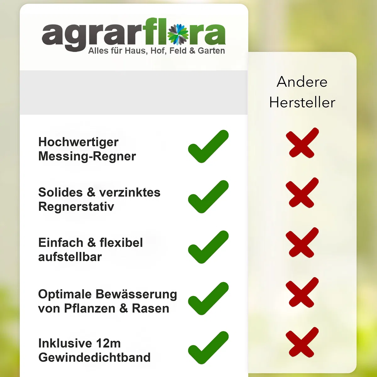 Agrarflora Kreis-und Sektorenregner VYR-60, 3/4 Zoll, Komplettset mit Dreibeinstativ und 12m PTFE-Dichtungsband, Kreisregner, Sektorenregner, Impulsregner, Teilkreisregner