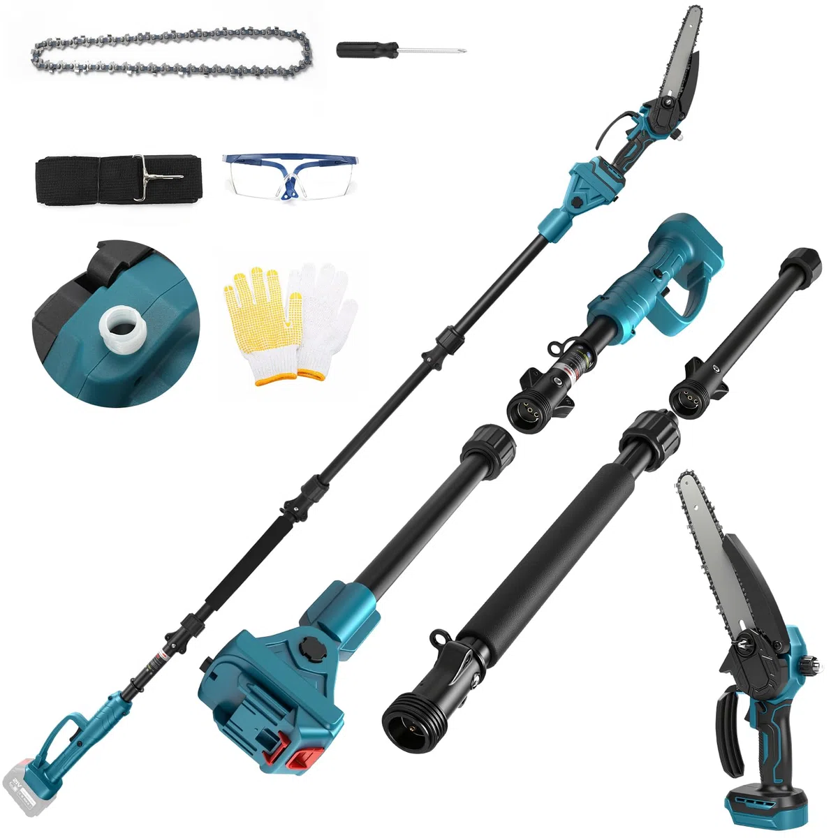2-in-1 8-Zoll Teleskop-Astsäge bürstenlos Kompatibel mit Makita 18V Akku | Teleskop-Kettensäge, 50 ml Öltank, Arbeitsreichweite 4 m für Baum- und Astschnitt sowie Gartenpflege, ohne Akku