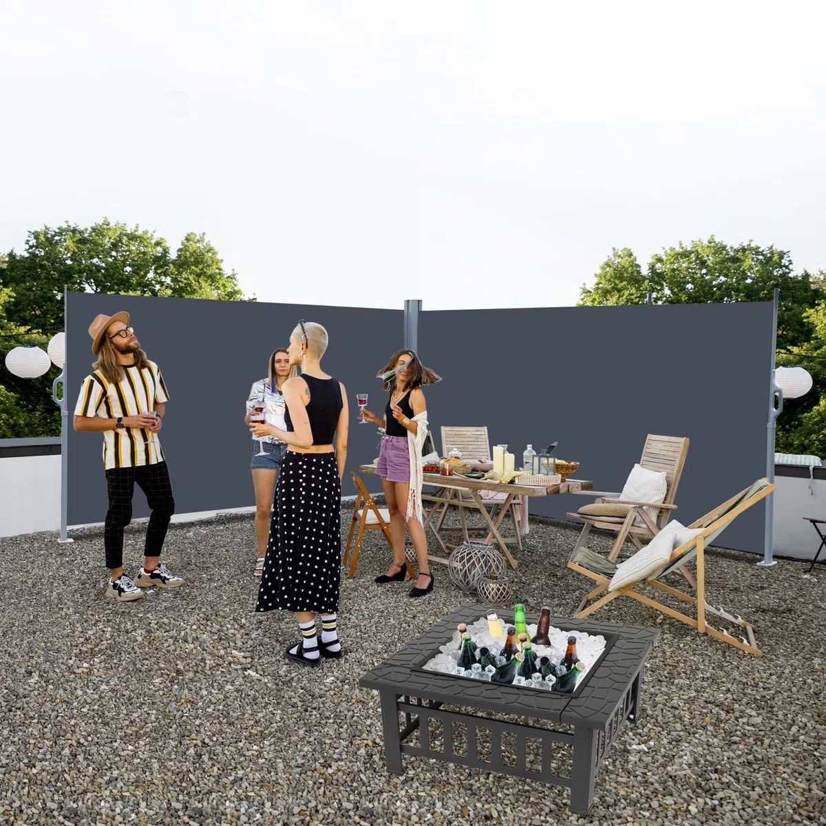 LEADZM Feuerschale mit Grillrost | Feuerkorb 3-in-1 Multifunktional, Feuerhaken & Schutzhülle, Feuerstelle für Holz/Kohle, BBQ Party Garten Terrasse Outdoor,82 x 82 x 52 cm
