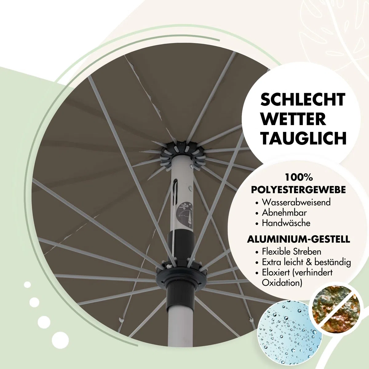 Doppler Sonnenschirm für den Garten Asia Look SL-AZ Auto Tilt 250cm Natur I Gartenschirm knickbar durch kurbeln I Kurbelschirm UV-Schutz 50+ I Kurbelschirm aus Aluminium I regenabweisendes Dach