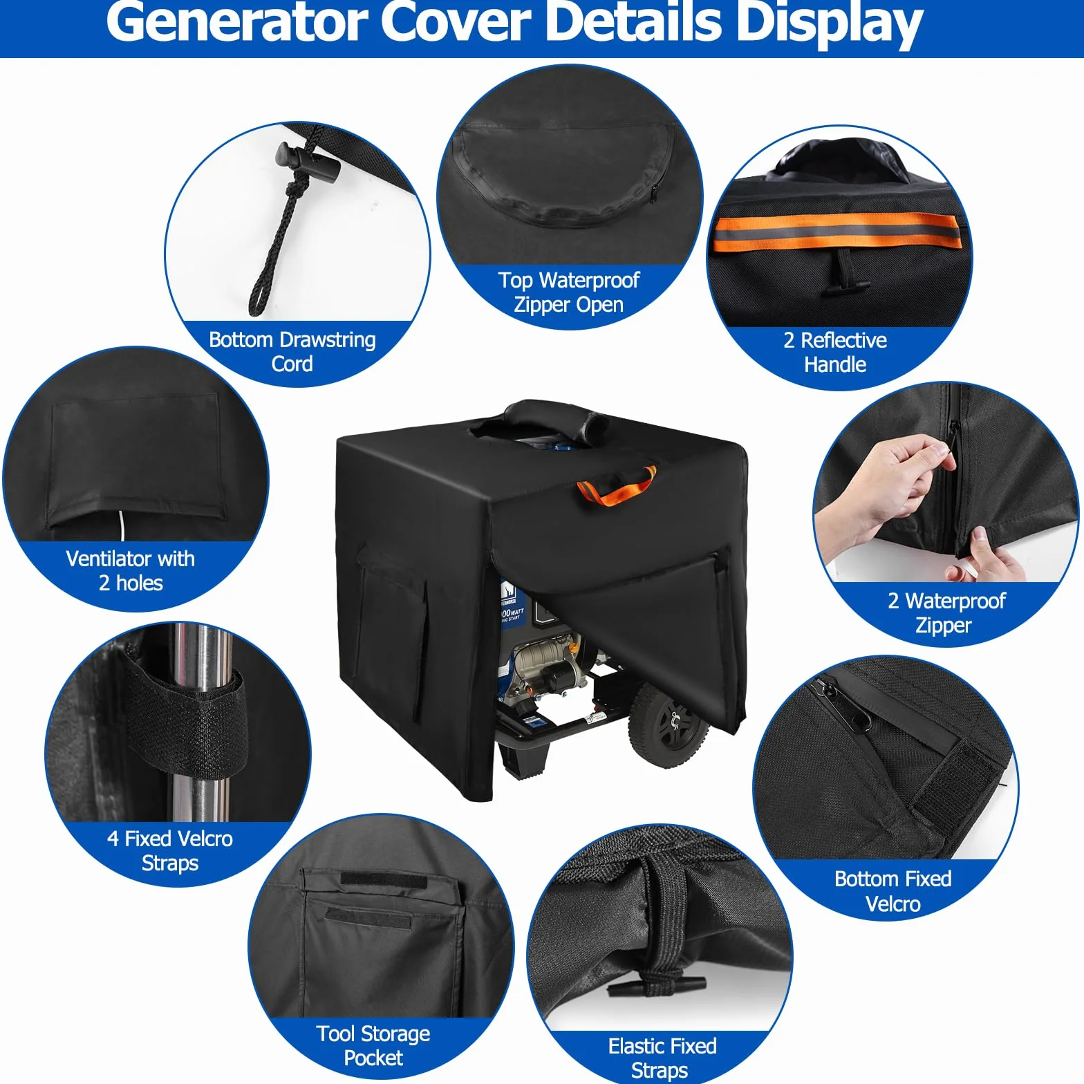 800D Oxford Wasserdichte Generator Abdeckung für den Außenbereich, Outdoor Garden Patio Universell Generatoren Staubschutzhülle passend für die meisten Generatoren 3000-5000 Watt (80 x 60 x 60 cm)