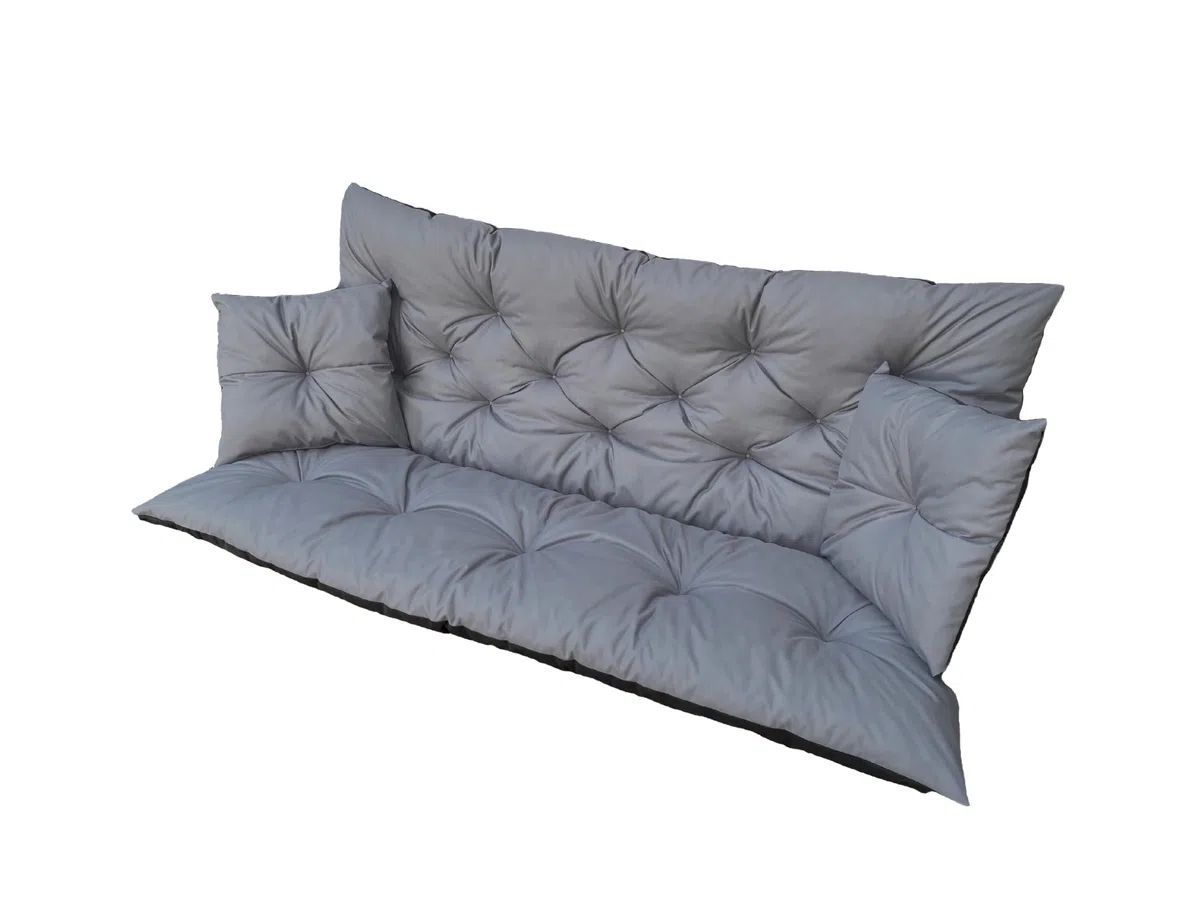 Hollywoodschaukel Auflage Grau 150x60x50 cm, wasserabweisendes Sitzkissen inklusive 2 Kissen, Outdoor Auflage für Gartenbank und Schaukel