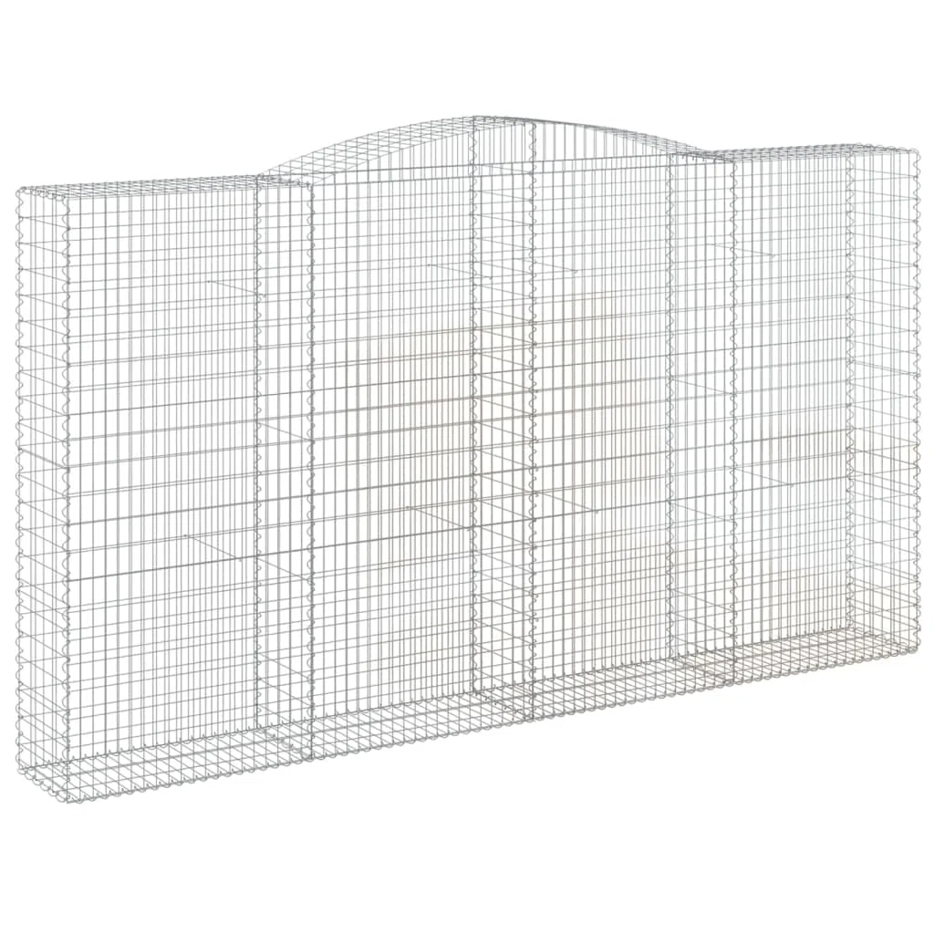 Gabionen mit Hochbogen 2 STK verzinktes Eisen 400x50x220/240 cm Gartendeko, schalldämmende Gartenbarriere, wetterfest für Terrasse Balkon Vorgarten