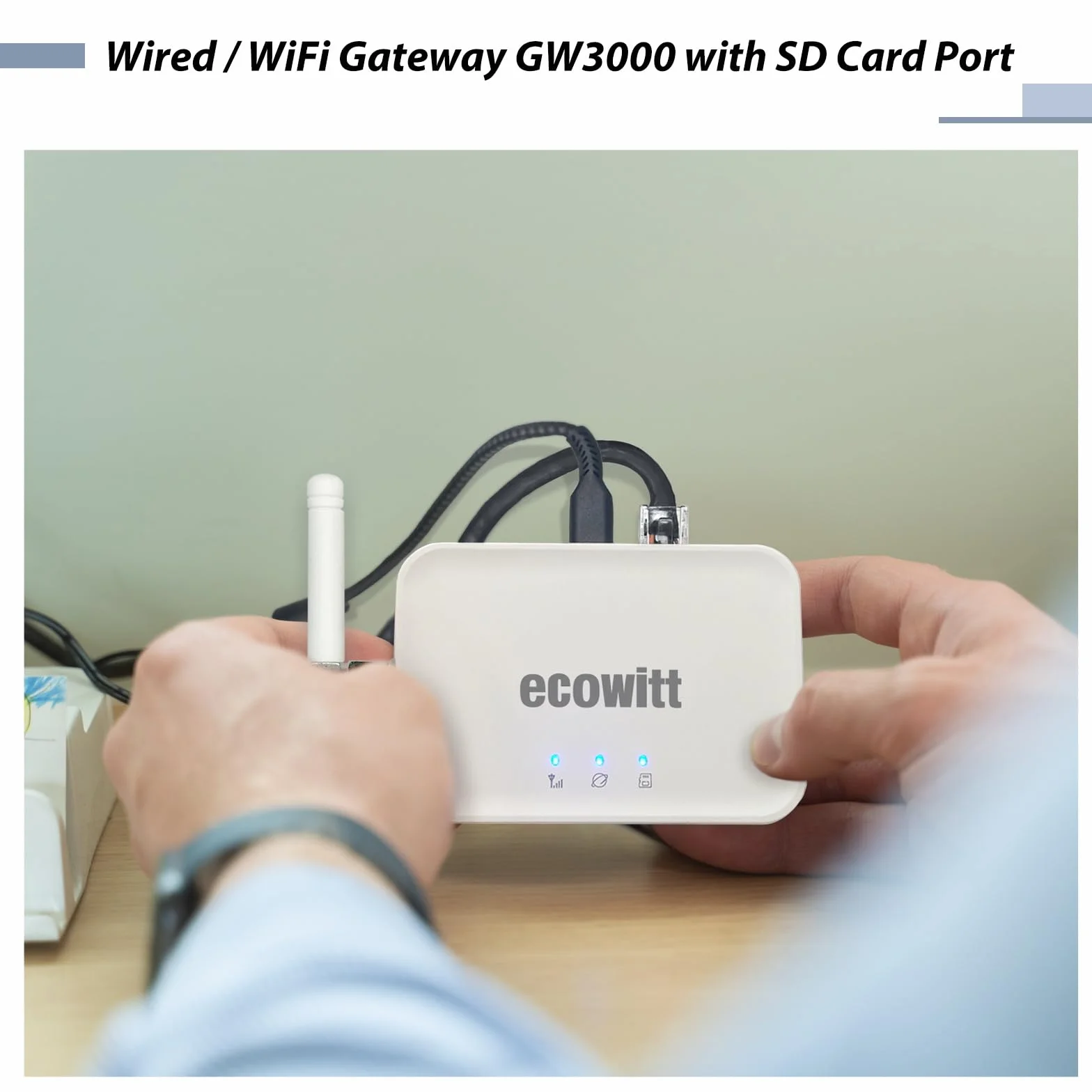 Ecowitt WIFI/Kabel-Gateway GW3000 für Wetterstationen mit Außensensor, eingebauter 3 in 1 Innen Barometer/Thermometer/Hygrometer Sensoren, Haus Ecosystem Wetterassistent mit SD-Kartenanschluss