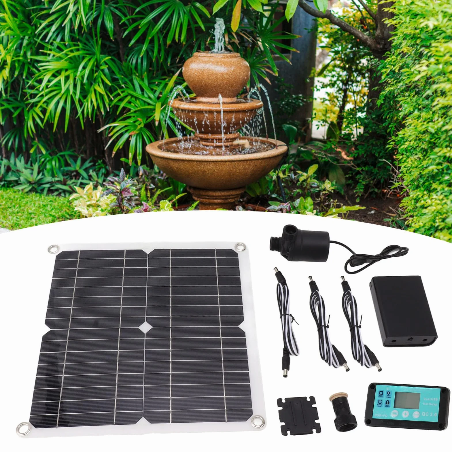 Solar-Wasserpumpen-Set mit Zeitsteuerung, Solarbetriebene Wasserpumpe, Tauchpumpe, 50 W Solarpanel für Gartendekoration, Pool, Vogelbad