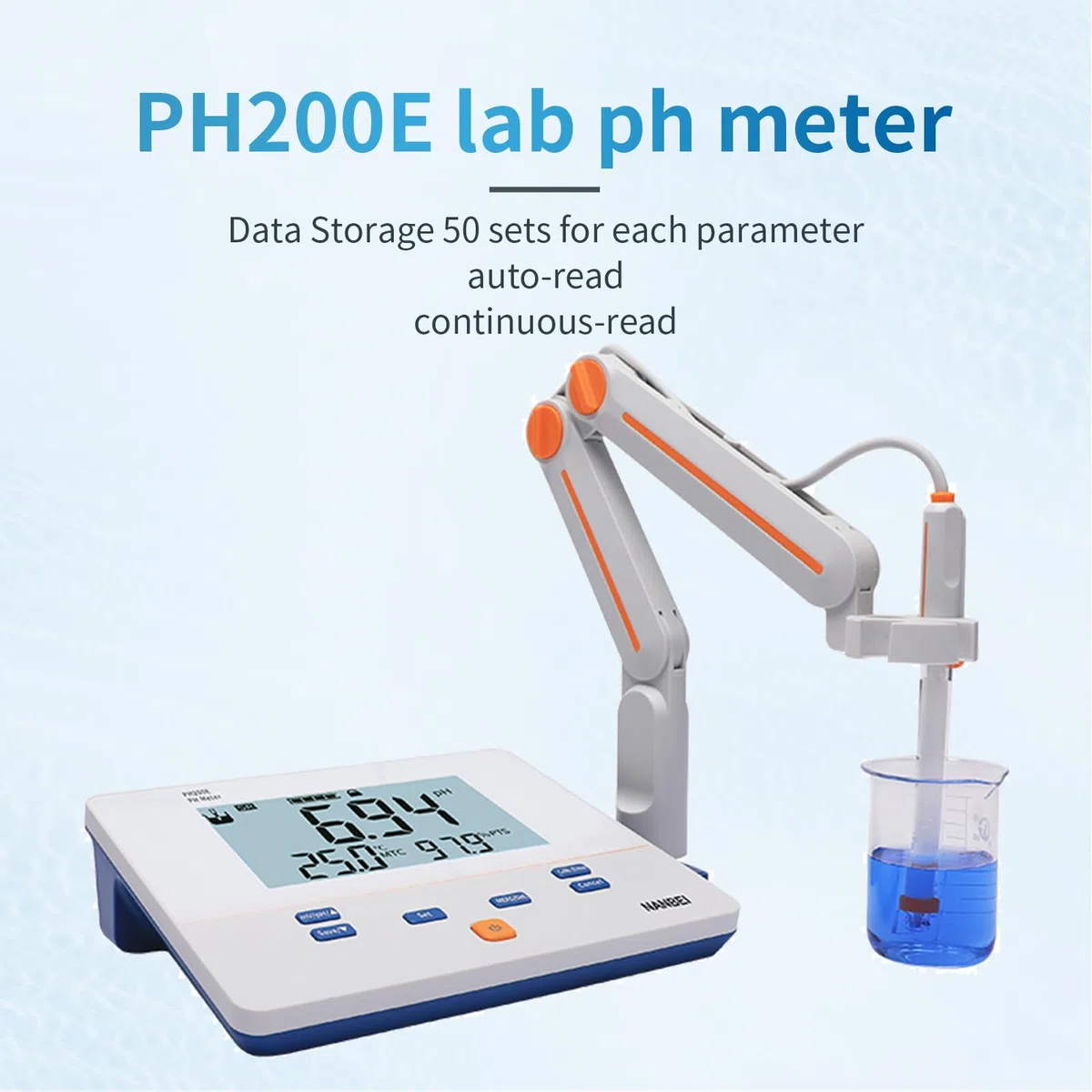 PH200E Digitales PH-Messgerät für Laborbank, hochauflösendes LCD-Display, 6 Zoll (15,2 cm), Multi-Lesefunktion ermöglicht automatisches Lesen und kontinuierliches Lesen