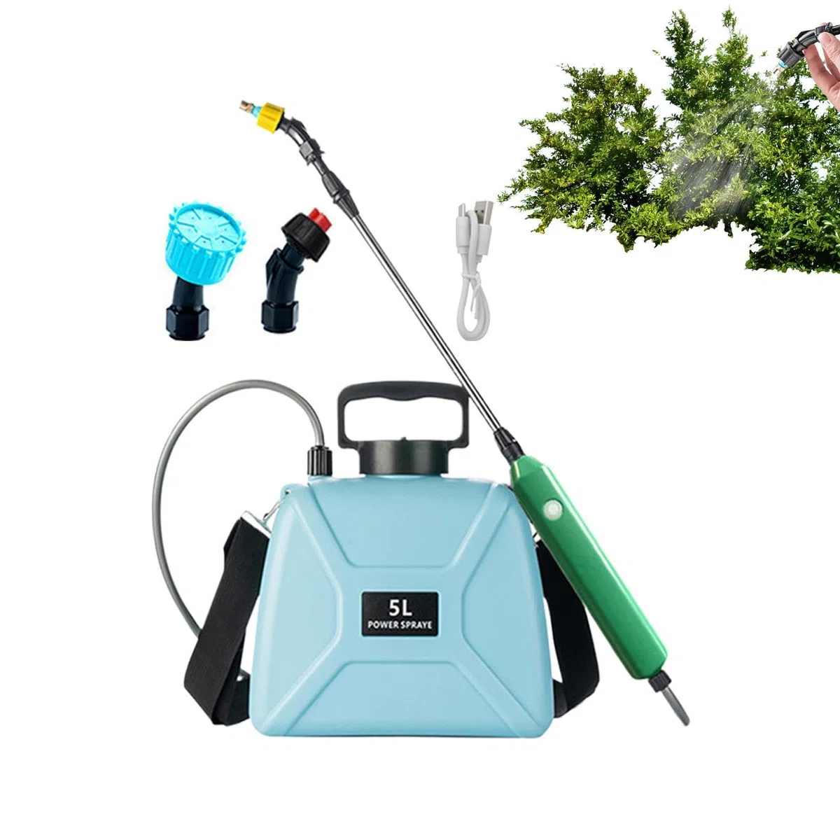 Elektrisches Sprühgerät 3 Düsen Reinigungs-Zerstäuber | 5 Liter Gartenspritze Mit Schultergurt Und Teleskoplanze Für Pflanzenpflege Pool Boden Fenster Auto-Detailing Hof Rasen