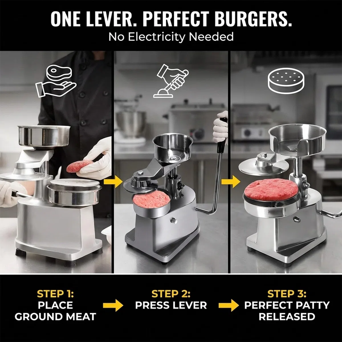 Hamburgerpresse Patty Maker mit 10,2 cm 15,2 cm Formen, Edelstahl-Burgerpresse mit 500 Patty-Papieren für Grill, Zuhause, Küche, Lebensmittelwagen