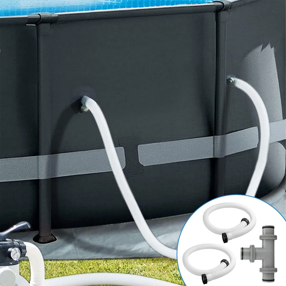 Poolschlauch 38mm,2 Stück Schlauch für Poolpumpe 150cm,Schwimmbadschlauch,Poolpumpenschlauch,Schwimmbad-Ersatzschlauch,mit 3 Wege Schlauchverbinder,für Filterpumpe und Schwimmbad