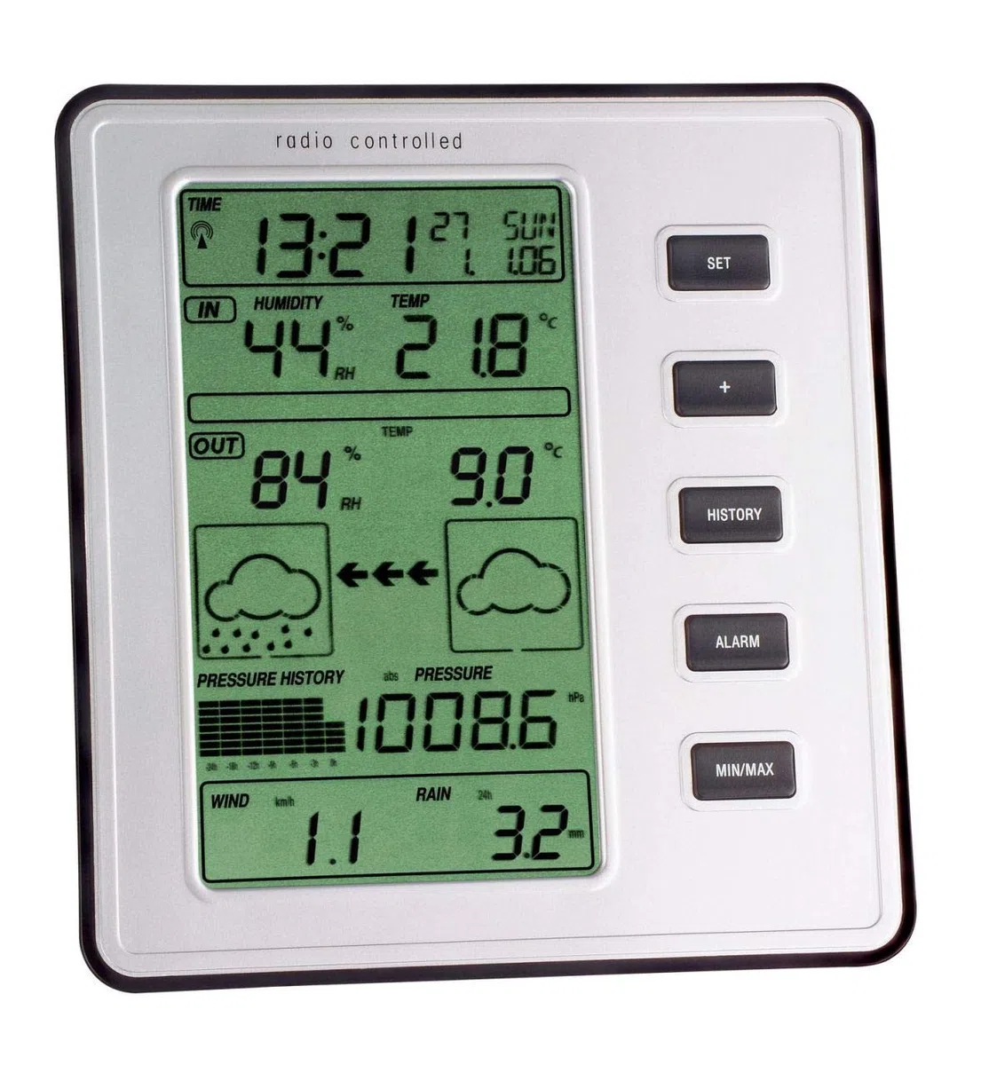 TFA Dostmann 35-1077 Stratos Funk-Wetterstation, mit Wind- und Regenmesser, Wetterbeobachtung, Alarmgrenzen, Höchst- und Tiefwerte, L 151 x B 29 (80) x H 161 mm
