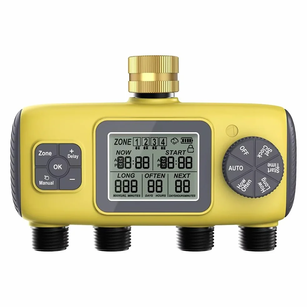 Automatischer 4-Wege-Gartenbewässerungs-Timer, für BSP 1,9 cm Gewindebewässerungsregler mit LCD-Display, Pflanzenpflege im Freien