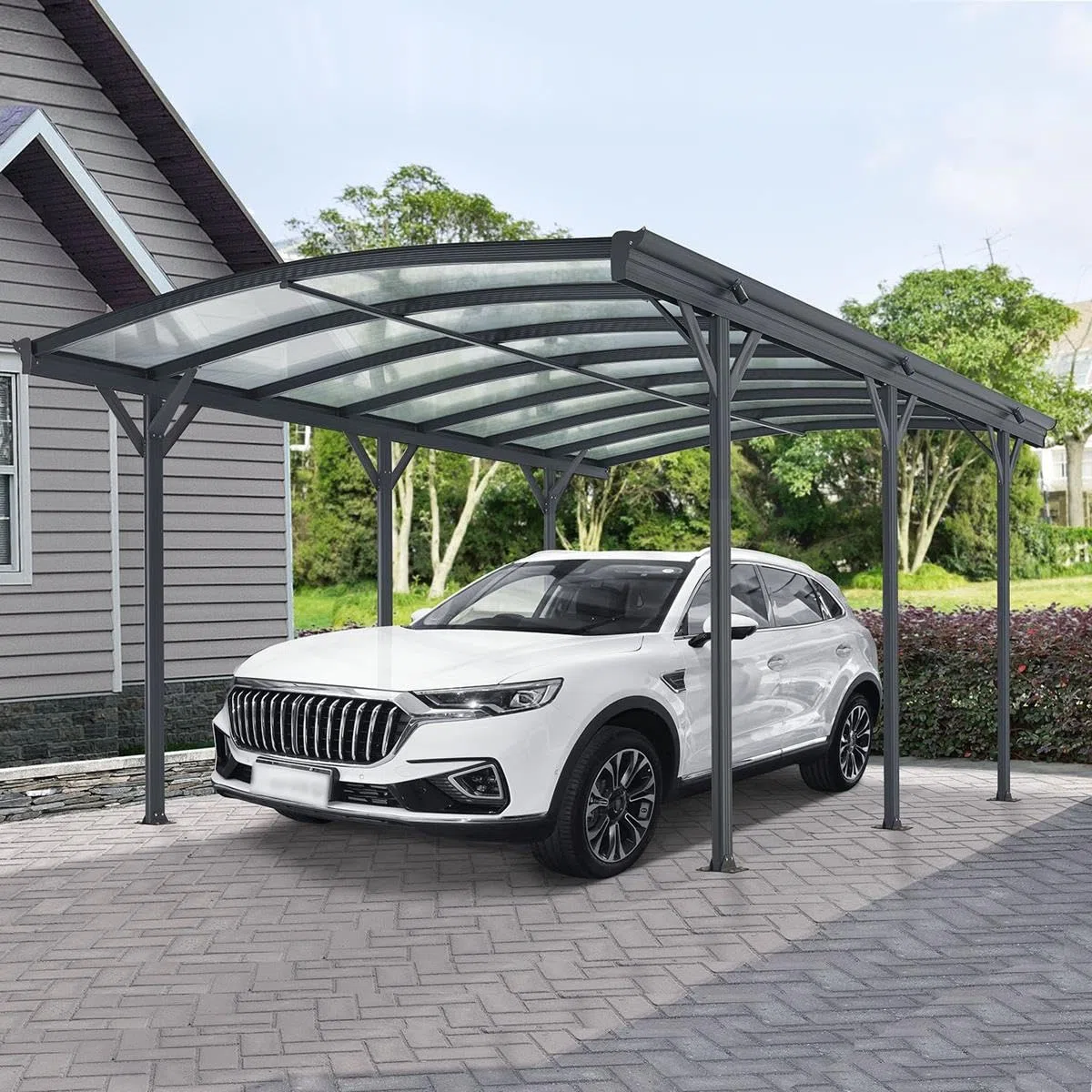 Aluminium Carport München Überdachung 5 x 3 m grau anthrazit KFZ PKW Auto Boot Hänger Fahrrad mit Aluminiumrahmen (Bogendach)
