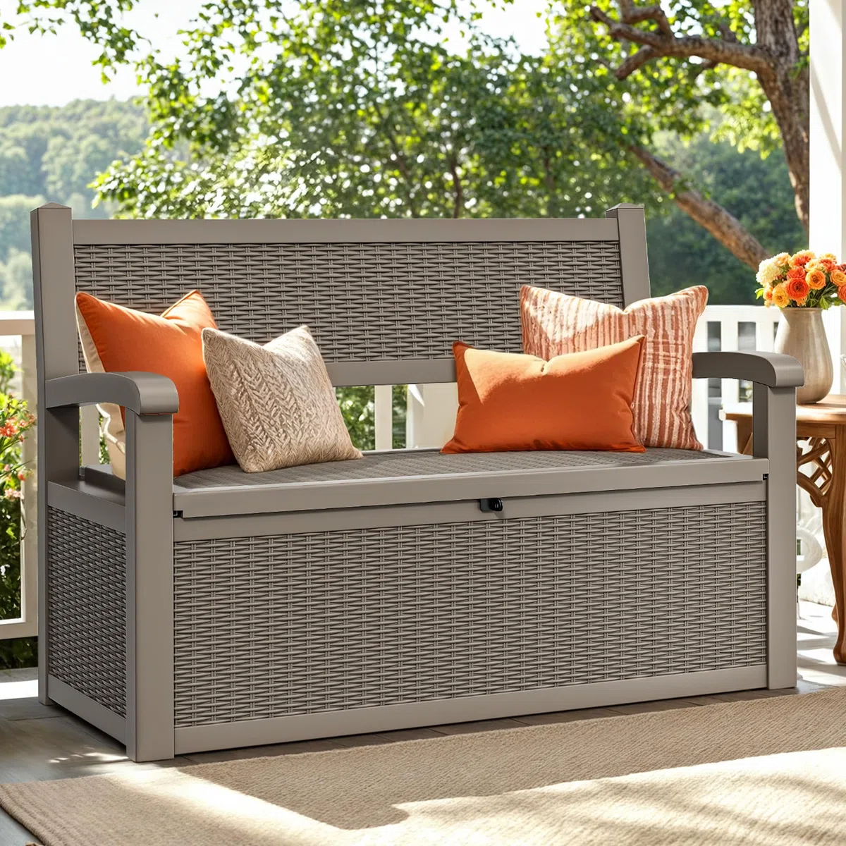 YITAHOME Aufbewahrungsbox mit 270L Fassungsvermögen, Allwetter-Resin Gartenbank mit abschließbarem Deckel, Gartenaufbewahrung für Terrassenmöbel, Kissen, Werkzeuge und Poolzubehör,Hellbrauner-Stuhl
