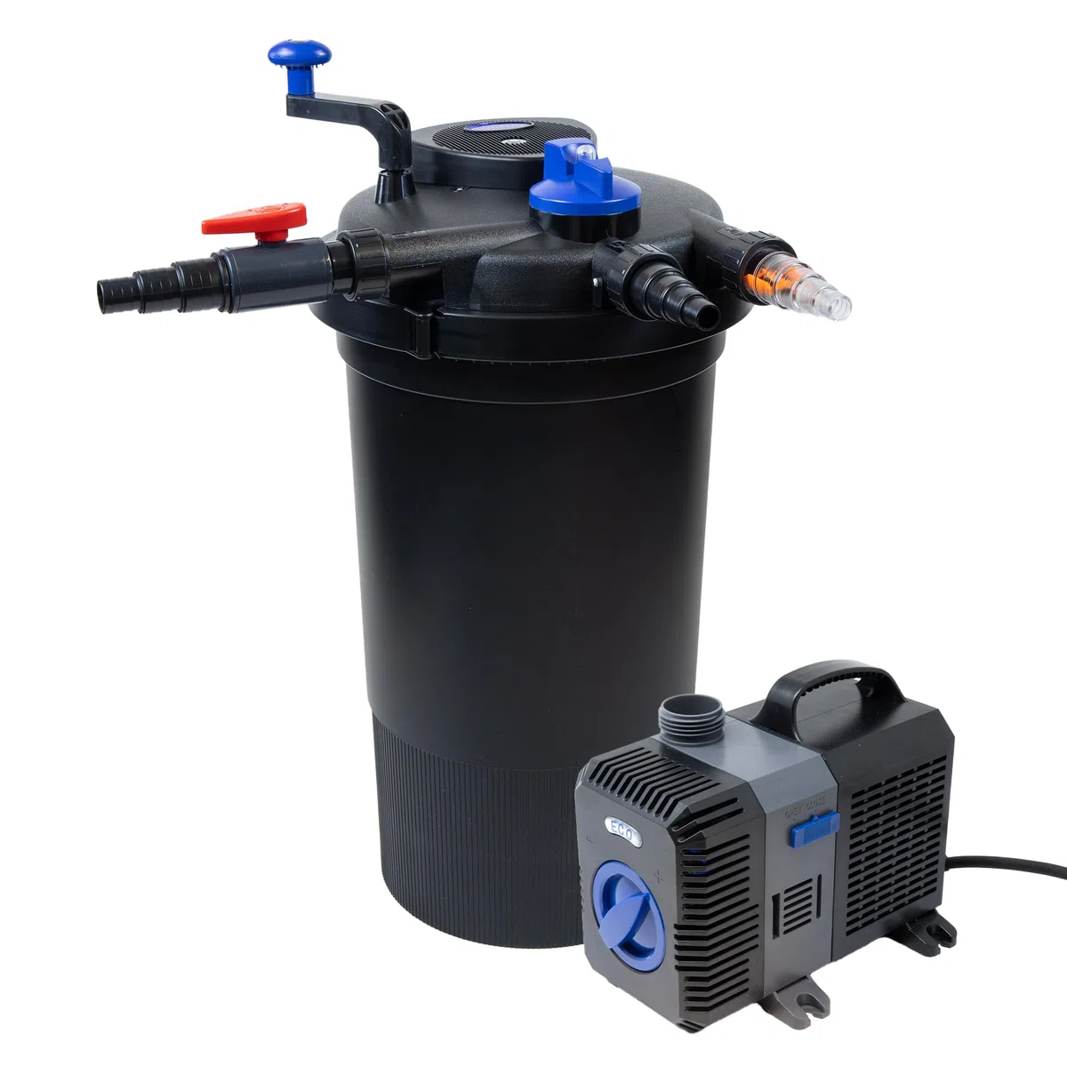 Teich Filteranlage Set 4 | Druckfilter CPF-15000 mit 18W UVC | Für Teiche bis 30.000L | Inkl. Pumpe CTP-5800 (5200L/h) & 10m Schlauch | Einfache Reinigung durch Rückspülfunktion