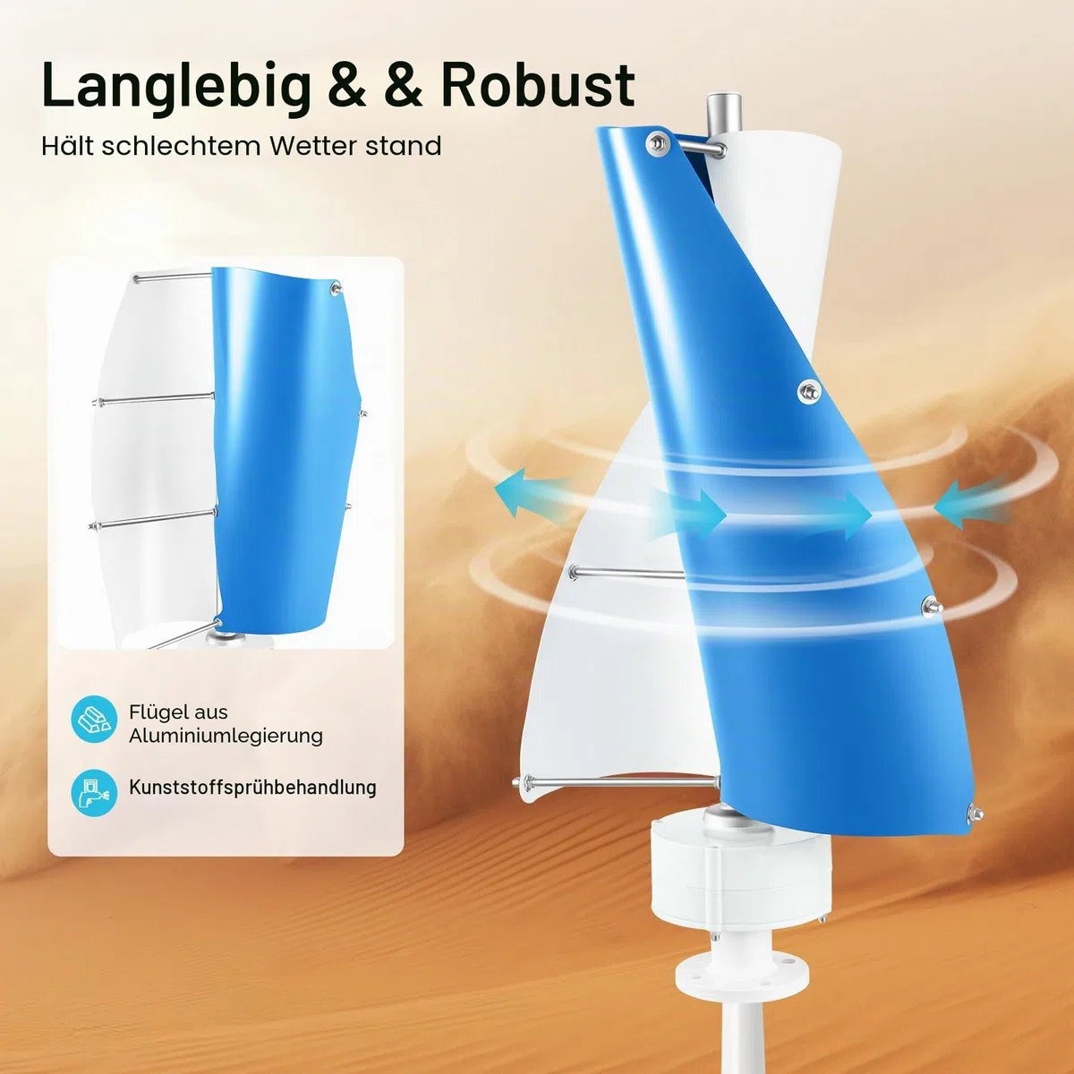 24V-Windkraftanlage mit 100W, Windkraftanlage für den Hausgebrauch, mit Steuerungssystem, vertikalachsige Windkraftanlage mit zwei Flügeln, geeignet für die Stromversorgung von Haushalten