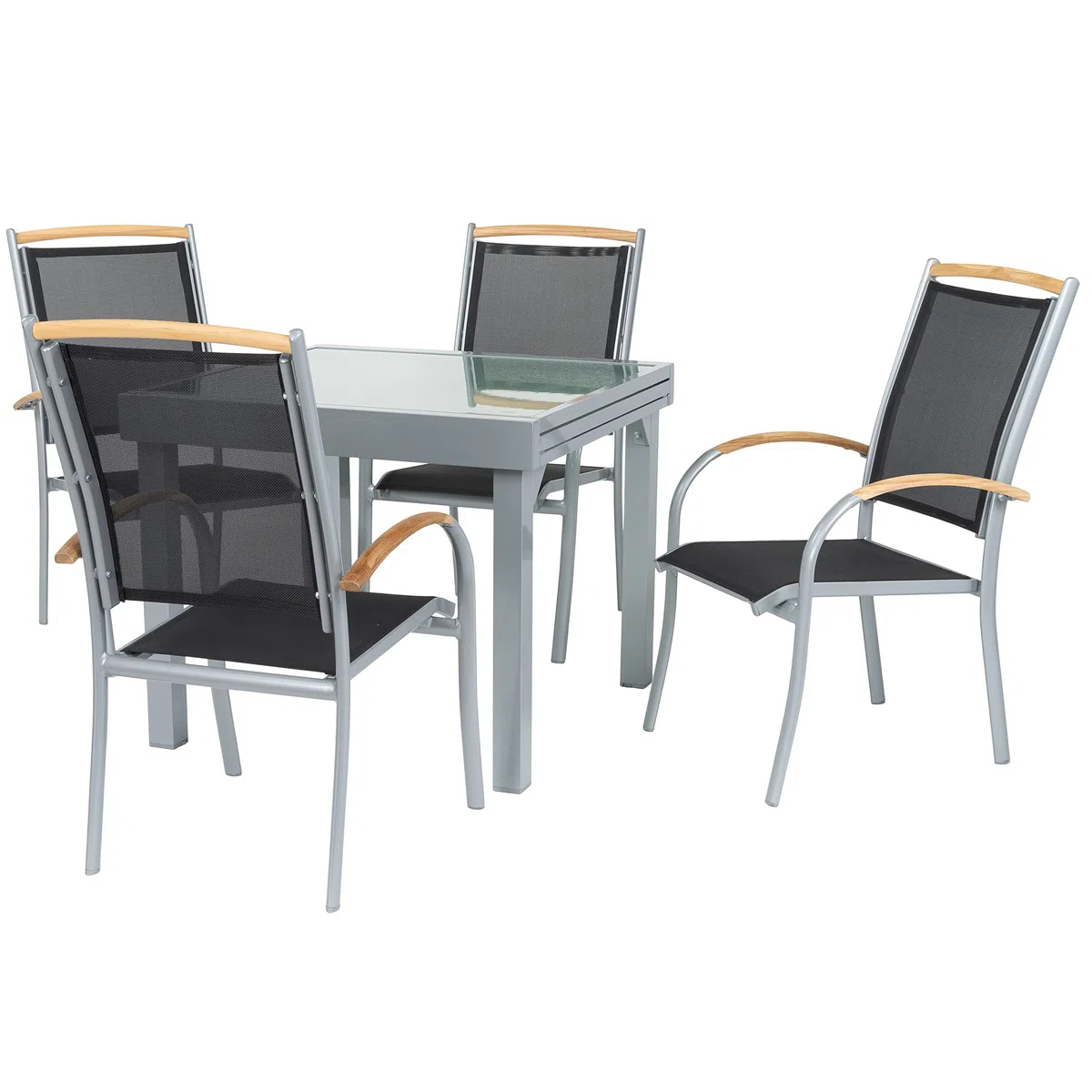 ib style Gartentisch Diplomat, Ausziehbar 90-180 cm, Outdoor, Aluminium Esstisch, Balkonmöbel, Gartenmöbel, Tischplatte aus Sicherheits Glas, Silber