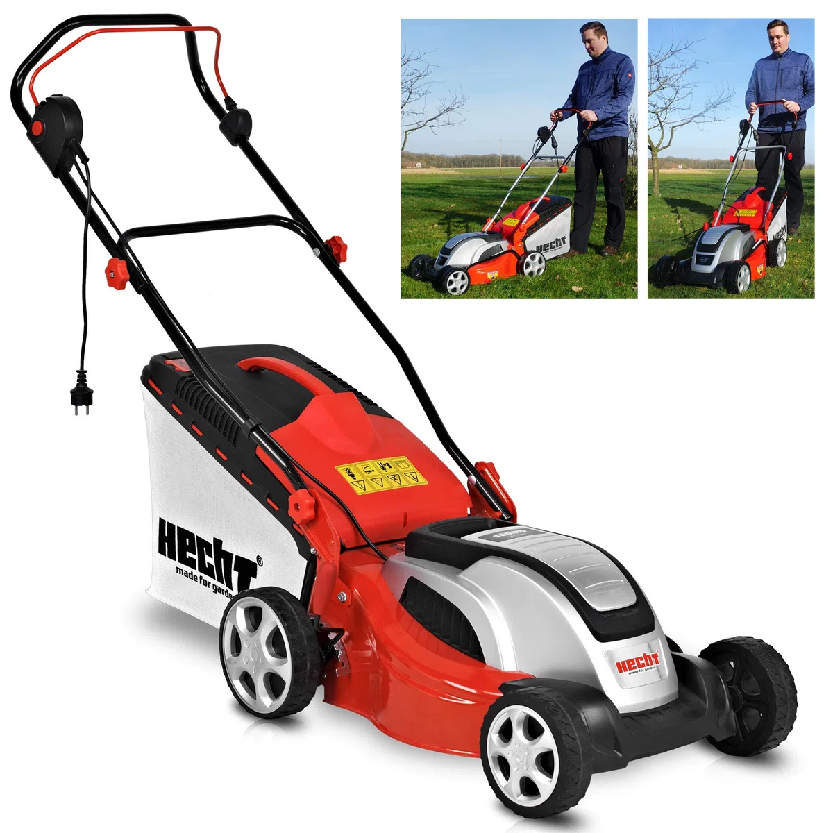 HECHT Elektrorasenmäher 1600 W 41 cm 50 L Fangkorb mit Mulchfunktion | Elektro-Mäher mit 1600 Watt Motor, zentrale 7-fach Schnitthöheneinstellung 30-70 mm, für gepflegten Rasen