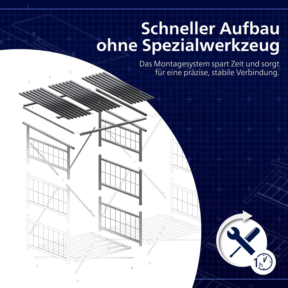 CLP Brennholzregal Macon, wetterfest mit Dach frei wählbarer Neigung, feuerverzinkter Stahl für 2,2m³ oder 4,4m³ Kaminholz, Holzlager, Farbe:Metall, Set-Inhalt:Brennholzregal + Erweiterung