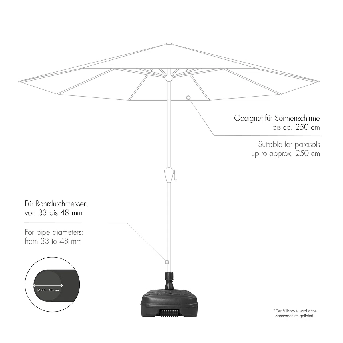 Doppler HDPE Füllsockel mit Rolle - Für Sonnenschirme bis 300 cm - Mit Sand oder Wasser befüllbar - Für optimale Stabilität - 48 Liter - Anthrazit