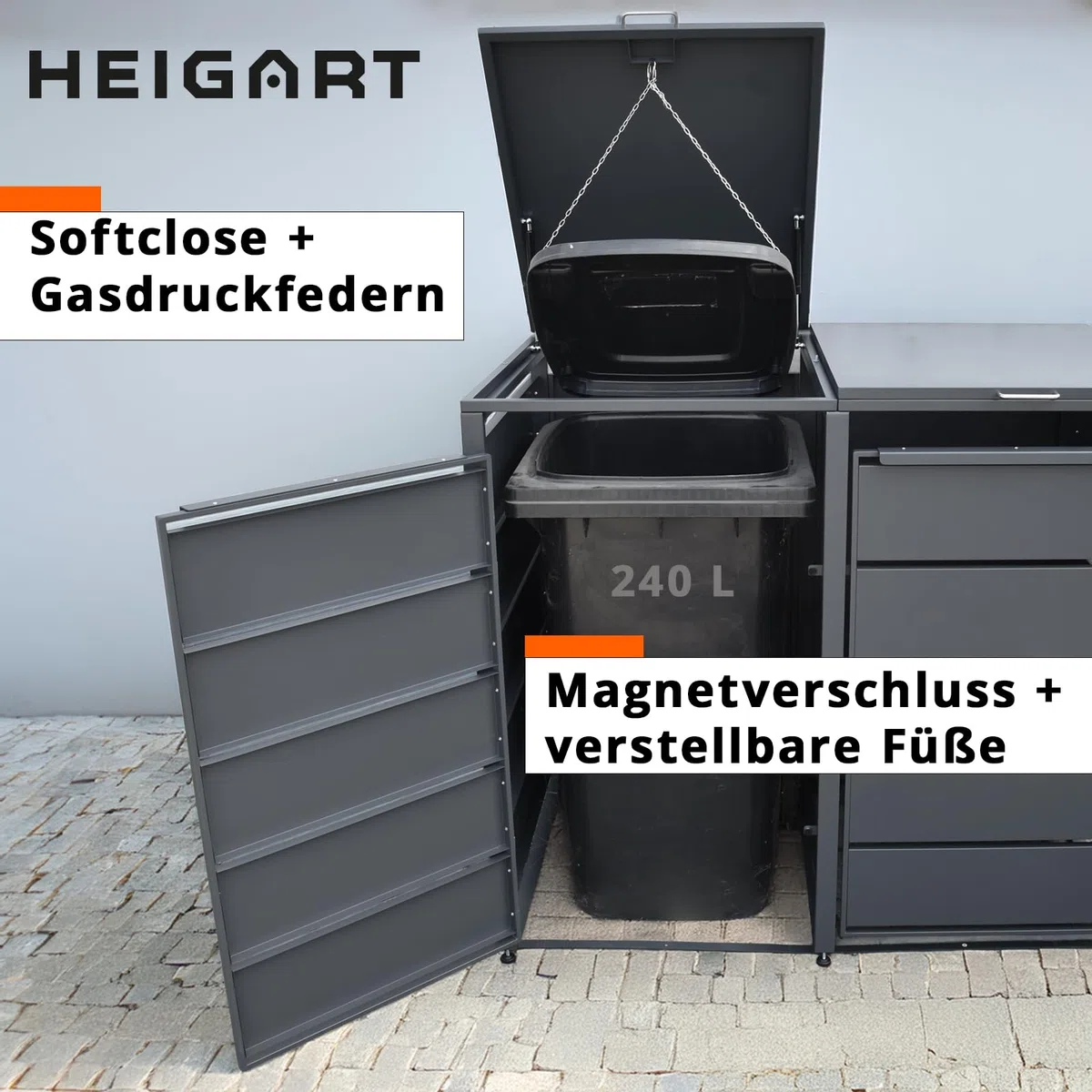 Mülltonnenbox für 3 Tonnen, Mülltonnenverkleidung mit Klappdeckel, Anthrazit