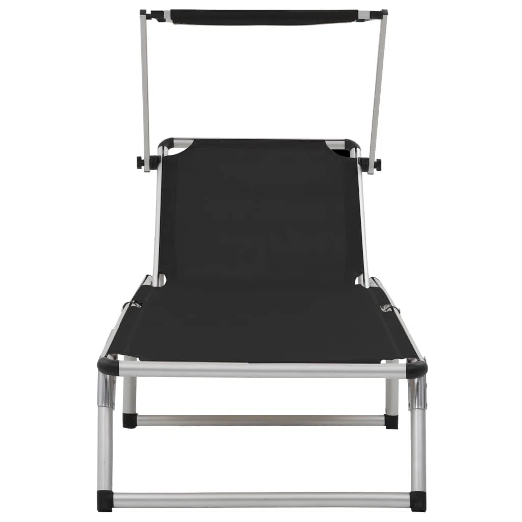 Klappbare Sonnenliege Gartenliege mit Dach, 2er Set aus Aluminium und Textilene, verstellbare Rückenlehne, 186 x 58 x 75 bis 105 cm, für Terrasse Balkon Pool Strand Outdoor