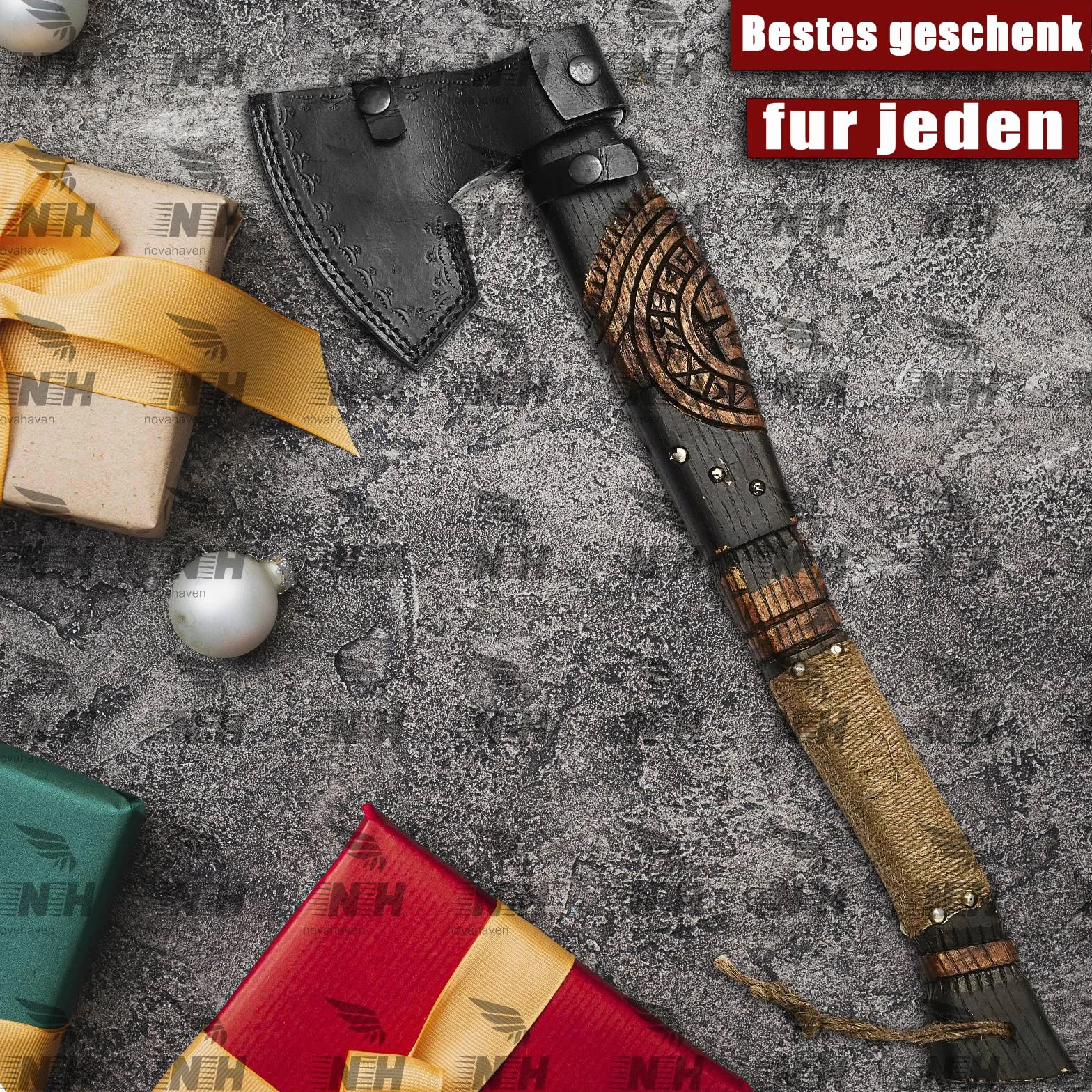 Ragnar Axe with 20 Inch Engraved Ash Handle and Etched Carbon Steel Blade - from NovaHaven